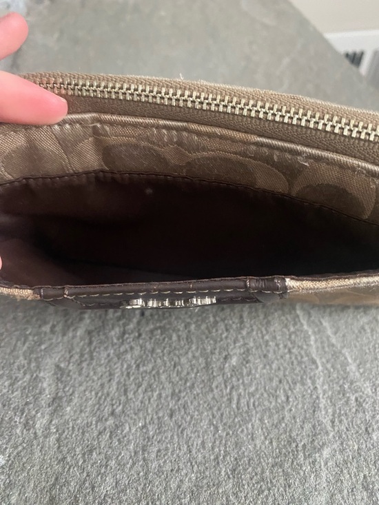 Coach Khaki and Brown Signature Canvas Wristlet - Picture 2 of 11